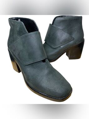 Shellys London Ankle Boot Sz 9 Nubuck Leather Charcoal Gray Block Heel Booties